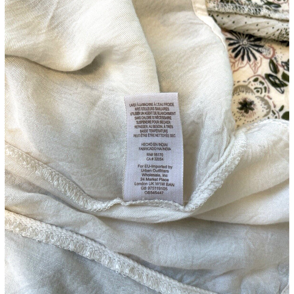 Free People Stealing Fire Dress Womens Size L Cream Green Floral Babydoll Boho - Picture 6 of 8